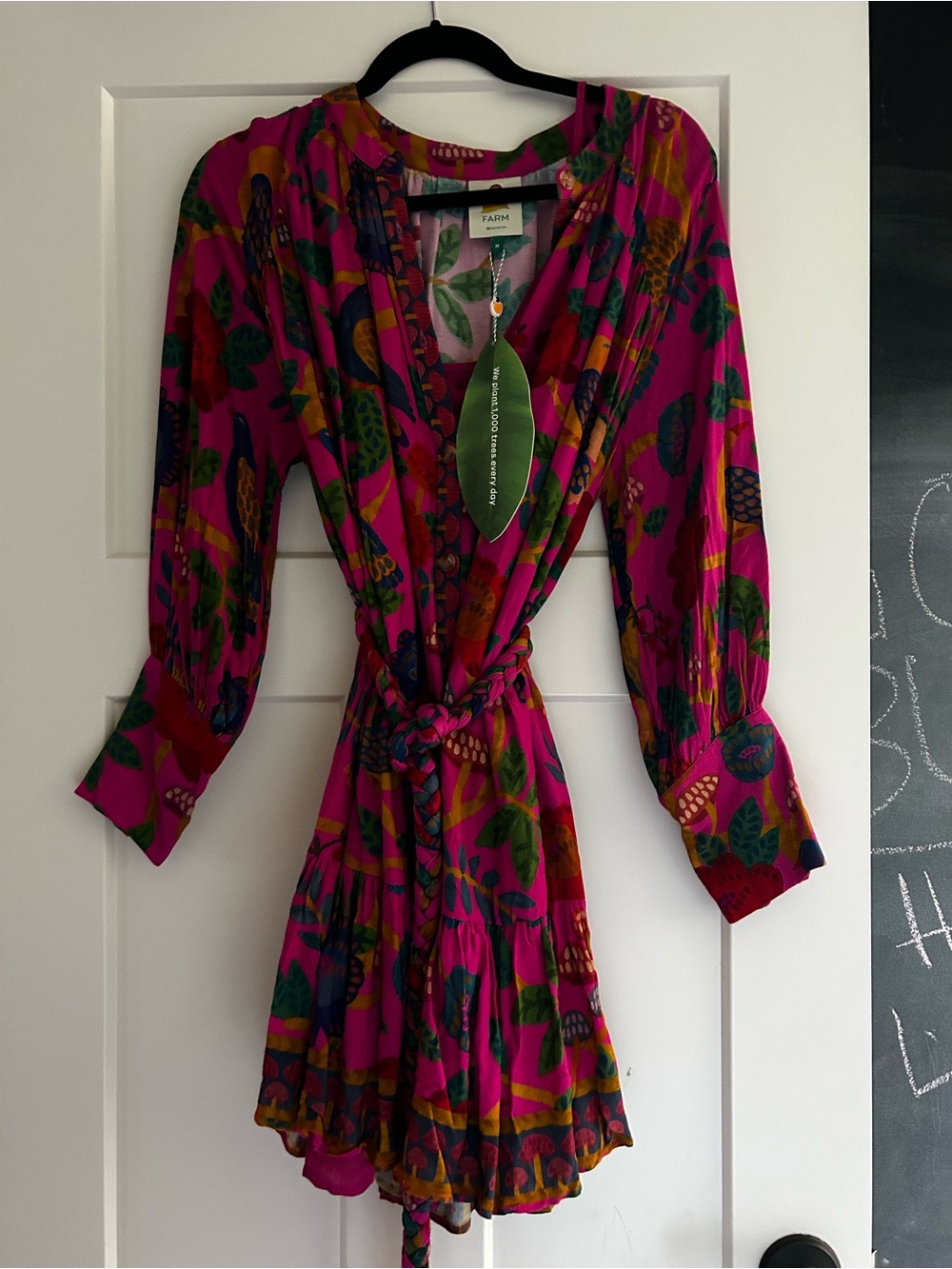FARM Rio Fuchsia Tropical Print Tie-Waist Mini Dress